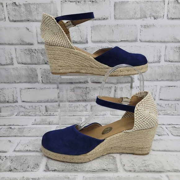 NWOB Paseart Navy Suede Closed Toe Espadrille Wedges Size 7.5 - Picture 3 of 8